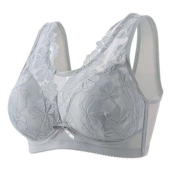 Bras for Women Lace Embroidered Glossy No Rim Seamless Comfortable Breathable Push Up Full Coverage Underwear Everyday Bra,Gray,38 B