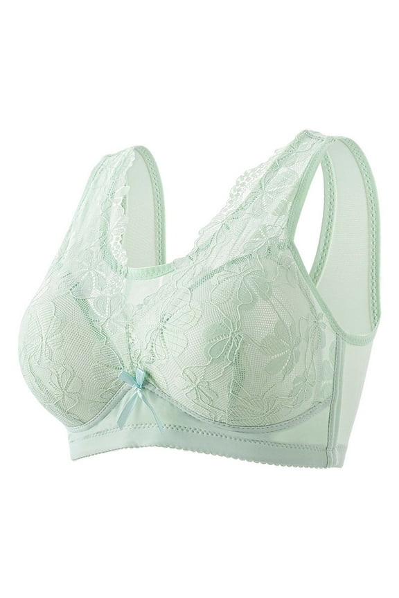 Bras for Women Lace Embroidered Glossy No Rim Seamless Comfortable Breathable Push Up Full Coverage Underwear Everyday Bra,Green,44 B