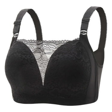 Bras for Women Lace Embroidered Glossy Seamless Wireless Comfortable Breathable Push Up Full Coverage Underwear Bra,Black,40 B