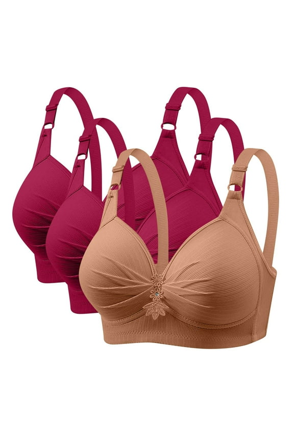 Bras for Women No Steel Comfortable Breathable Full Coverage Gathering Plus Size Brassiere Daily Underwear 3 Pack