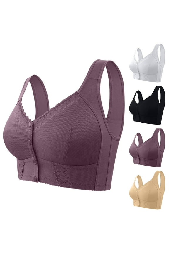 Bras for Women No Underwire 2025 - Front Closure Daisy Bra, Full Coverage Plus Size Bralette, Breathable Push Up Seamless Everyday Wear