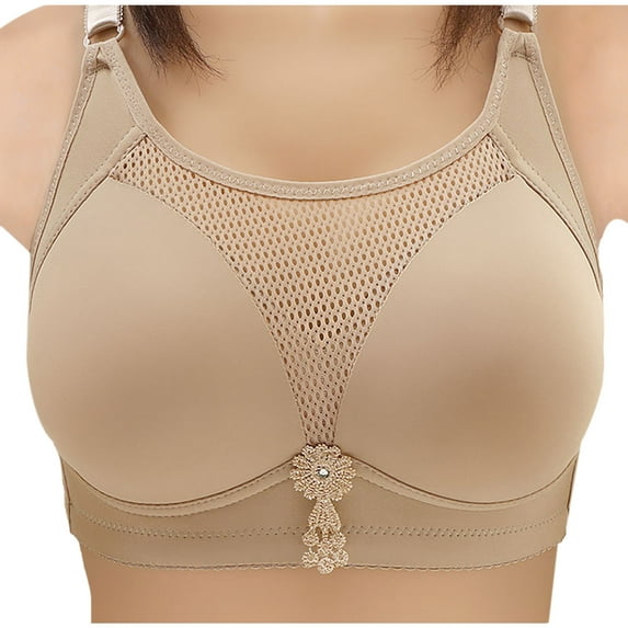 Bras for Women No Underwire Bra Feature V-Neck Nursing Bra Style W-202 Khaki 3XL