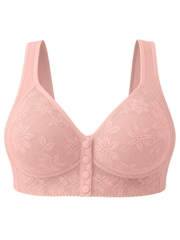 Bras for Women No Underwire Comfortable Full Coverage Front Closure Bralettes Wireless Wirefree Everyday Bras Pink XXL(XXL)
