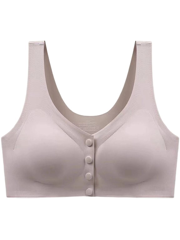 Bras for Women No Underwire Front Button Down Soft Comfort Wireless Bra 2026 Sleeping Bra Gray L