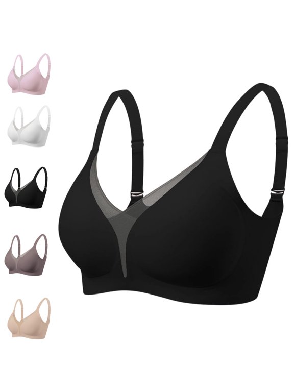 Bras for Women No Underwire Push Up Mesh Bra | Wireless Convertible T-Shirt Everyday Bra, Full Coverage Deep V Support Lift Design, Black 34