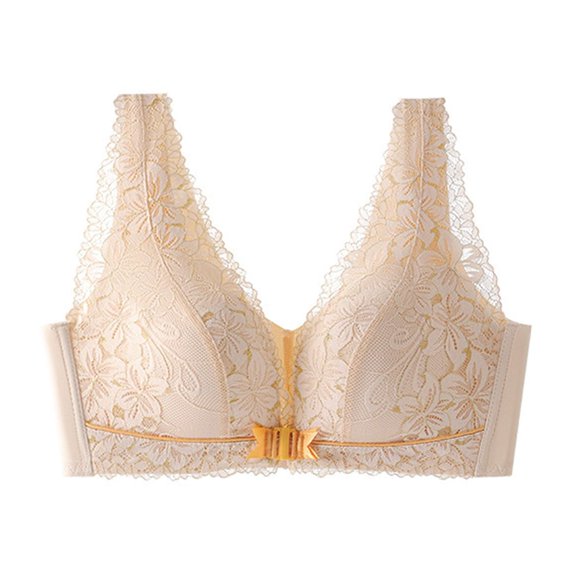 Bras for Women No Underwire Wireless Bras Ndbuld Woman Solid Color Comfortable Hollow Out Perspective Everyday Bras Underwear No Rims Beige L