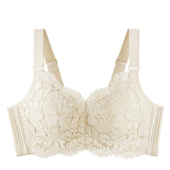 Bras for Women No Underwire Wireless Bras Ndbuld Woman Solid Color Comfortable Hollow Out Perspective Everyday Bras Underwear No Rims Beige S