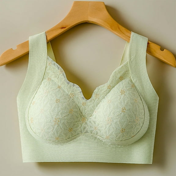 Bras for Women No Underwire Wireless Bras Ndbuld Woman Solid Color Comfortable Hollow Out Perspective Everyday Bras Underwear No Rims Green XL