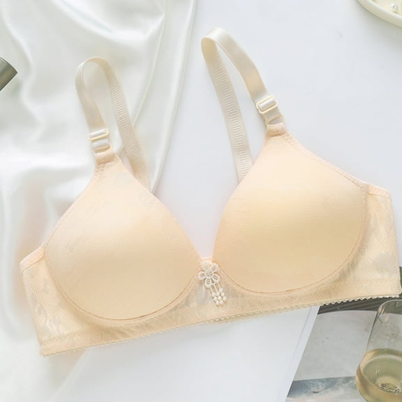 Bras for Women No Underwire, Women's Daily Adjustable Underwear Gathered Thin Bra Without Steel Ring(Beige,40)