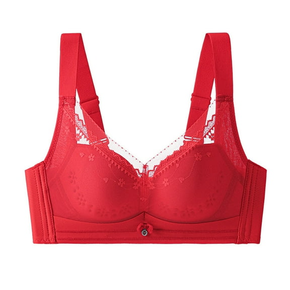 Bras for Women No Underwire, Women's Solid Color Seamless Nude Lifting Soft Support Bra for Women Everyday Bras(Red,S)