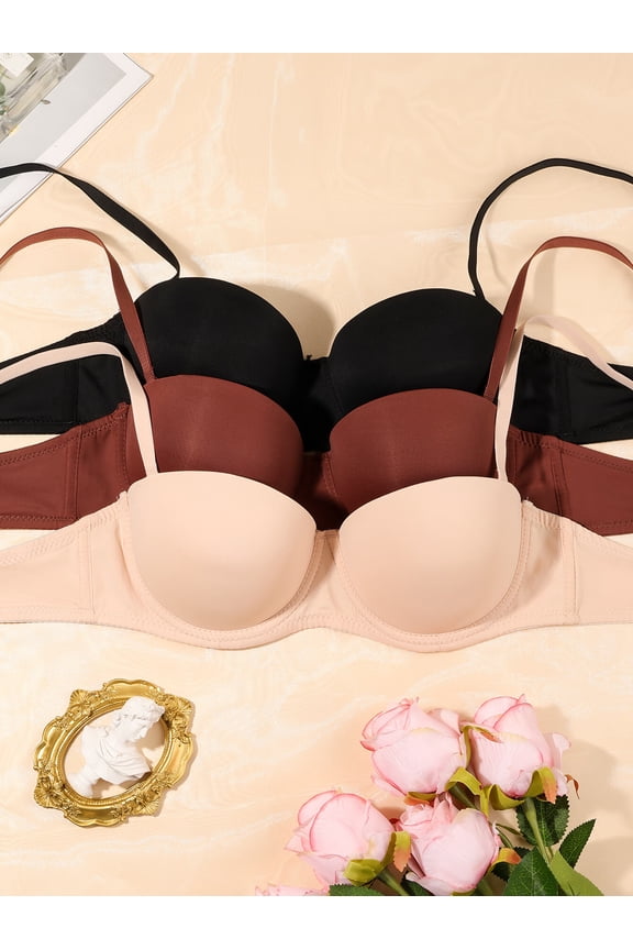 Bras for Women Pack of 3,Women's Underwire with Removable Shoulder Straps,Push Up Bra
