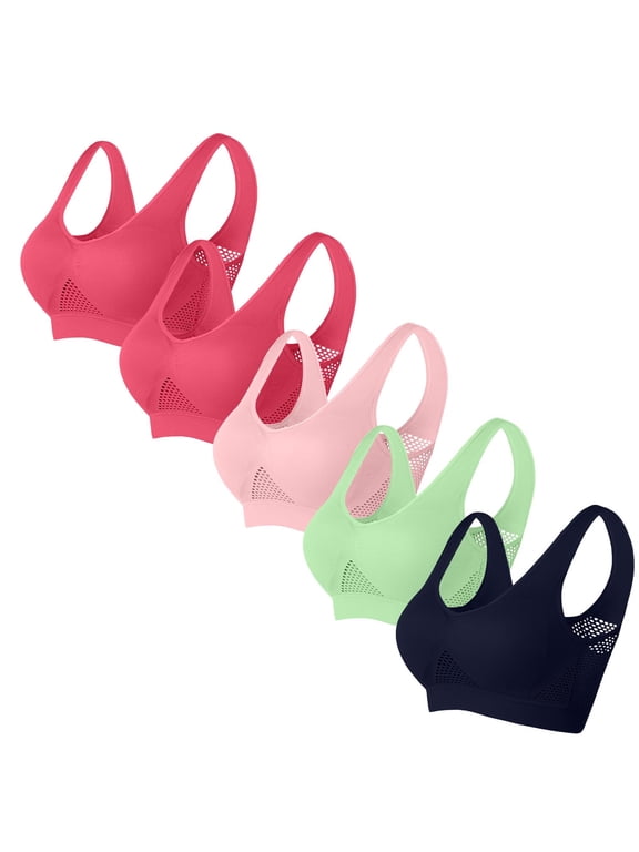 Bras for Women Plus Size 5 Pack Sports Bras S-5X Womens Multipack Breathable Wireless Pullover Push Up High Support Workout Yoga Underwear Bralettes