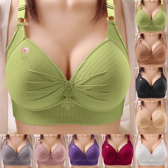 Bras for Women Plus Size Breathable Daily Underwear Small Print Bra Green XS-4XL