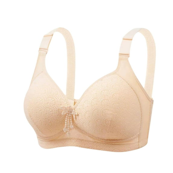 Bras for Women Plus Size Embroidery Lace Full Coverage Wireless Push Up Non Padded Everyday Minimizer Bra,Beige 3,42 C