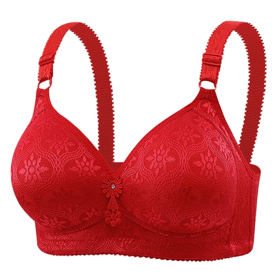 Bras for Women Plus Size Embroidery Lace Full Coverage Wireless Push Up Non Padded Everyday Minimizer Bra,Red 1,38 B