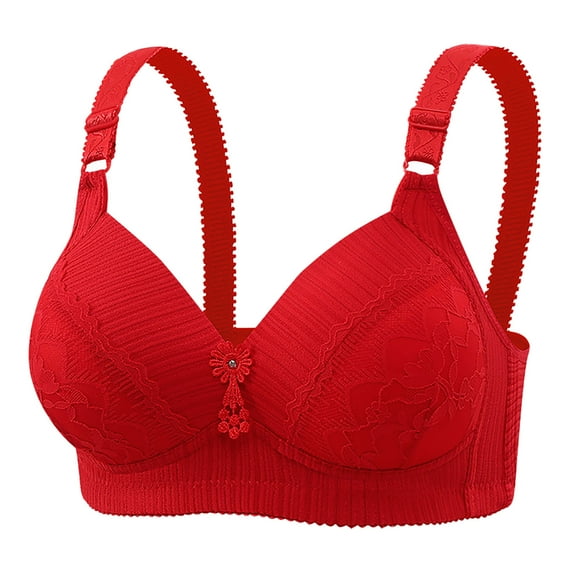 Bras for Women Plus Size Embroidery Lace Full Coverage Wireless Push Up Non Padded Everyday Minimizer Bra,Red 2,46 C