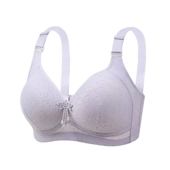 Bras for Women Plus Size Embroidery Lace Full Coverage Wireless Push Up Non Padded Everyday Minimizer Bra,Gray,44 C