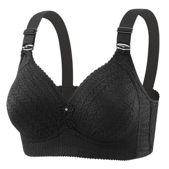 Bras for Women Plus Size Embroidery Steel Hoop Push Up Full Coverage Breathable Yoga Workout Everyday Bra,Black 3,44 C
