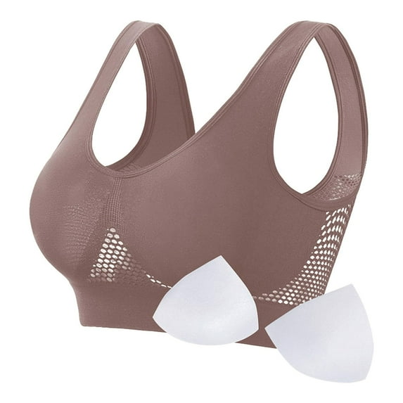 Womens Seamless Wireless Bras Sports High Support Sports Bra Wirefree Yoga Bra for Women Brown S