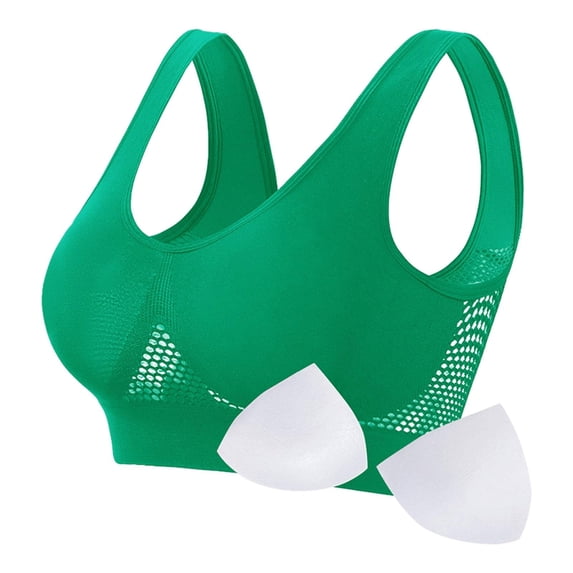 Womens Seamless Wireless Bras Sports High Support Sports Bra Wirefree Yoga Bra for Women Green L