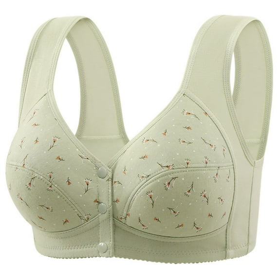 Bras for Women Plus Size Floral Print No Underwire Front Closure Full Coverage Push Up Comfort Senior Everyday Bra,Green,40 B