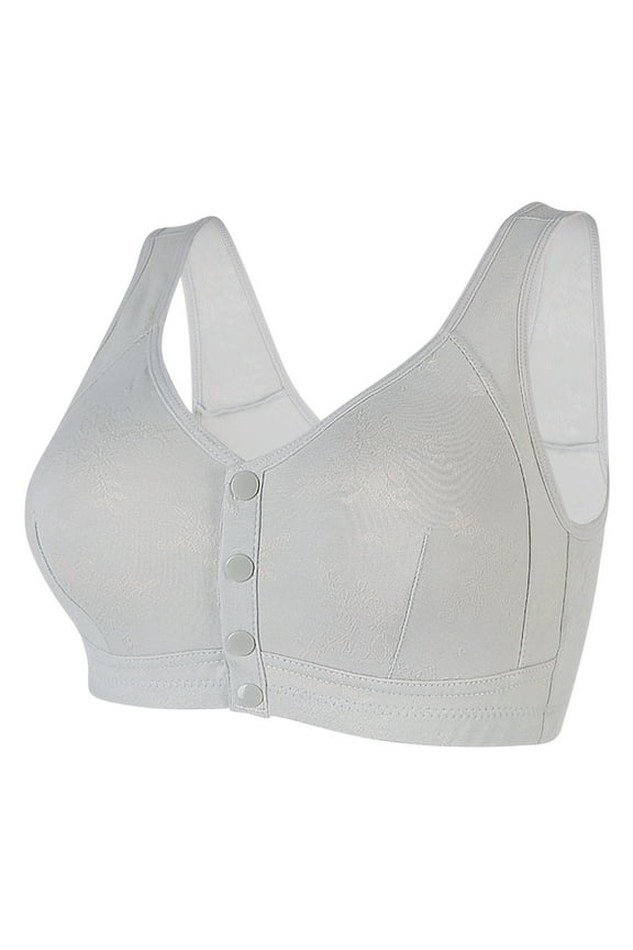 Bras for Women Plus Size Front Closure No Underwire Comfort Senior Wireless Snap Closing Bras Gray 3XL(44)