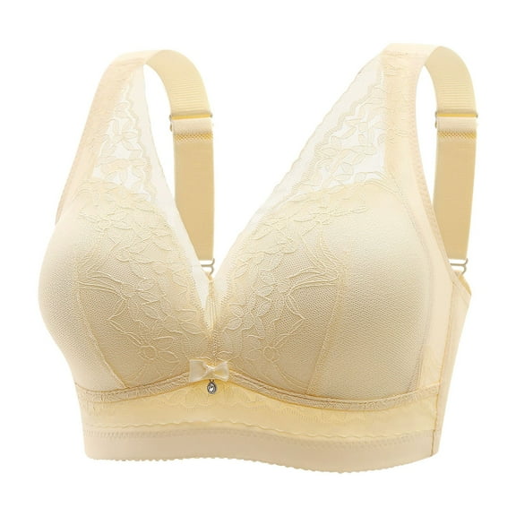 Bras for Women Plus Size Lace Adjustable Full Coverage Seamless Breathable Soft Gathering Bras Beige L