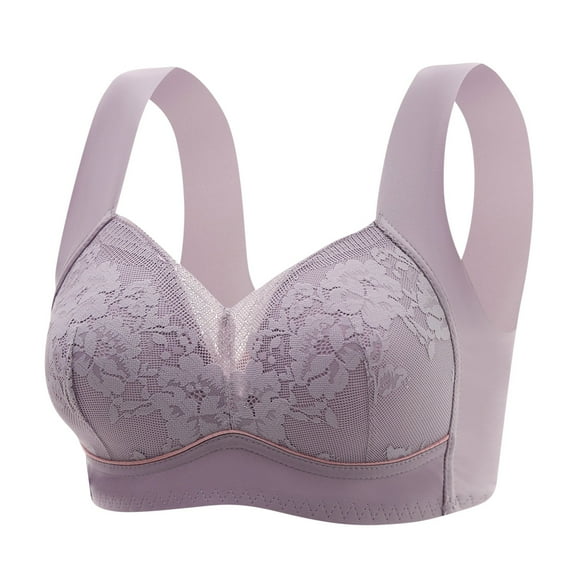 Bras for Women Plus Size Lace Adjustable Full Coverage Seamless Breathable Soft Gathering Bras Purple XL