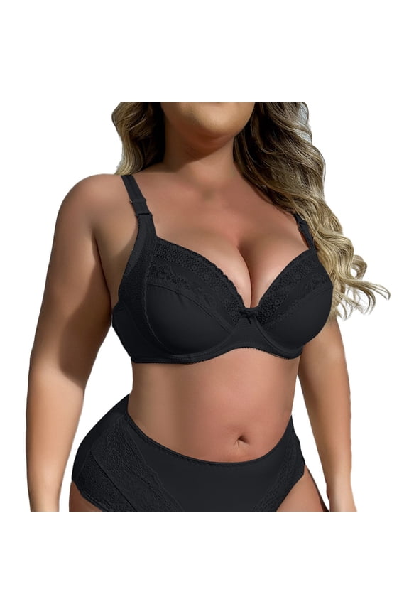 Bras for Women,Plus Size Lingerie Full Cup Bra with Sheer Lace and Concealed Side Support,Sports Bras for Women,Black,46