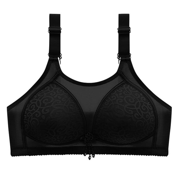 Bras for Women Plus Size Non Steel Ring Soft Breathable Cotton Adjustable Strap Ladies Thin Bras Black 3XL