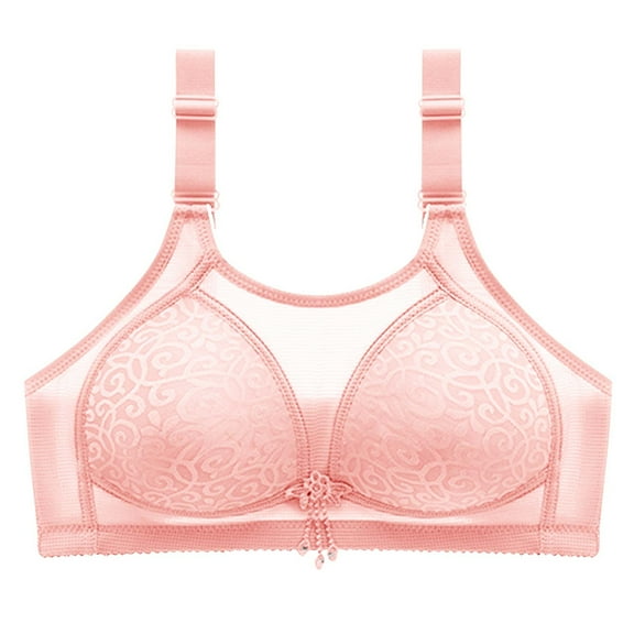 Bras for Women Plus Size Non Steel Ring Soft Breathable Cotton Adjustable Strap Ladies Thin Bras Pink 3XL