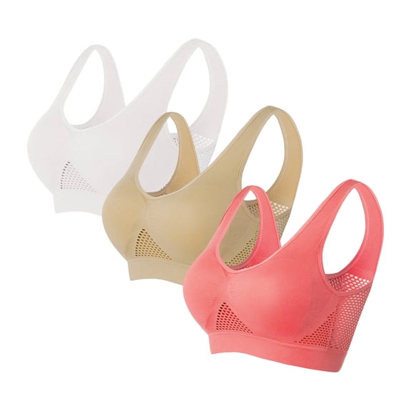 Bras for Women Plus Size S-5X 3 Pack Womens Sports Bras No Underwire Breathable Push Up Stretchy Pullover Multipack High-Impact Underwear Bralettes