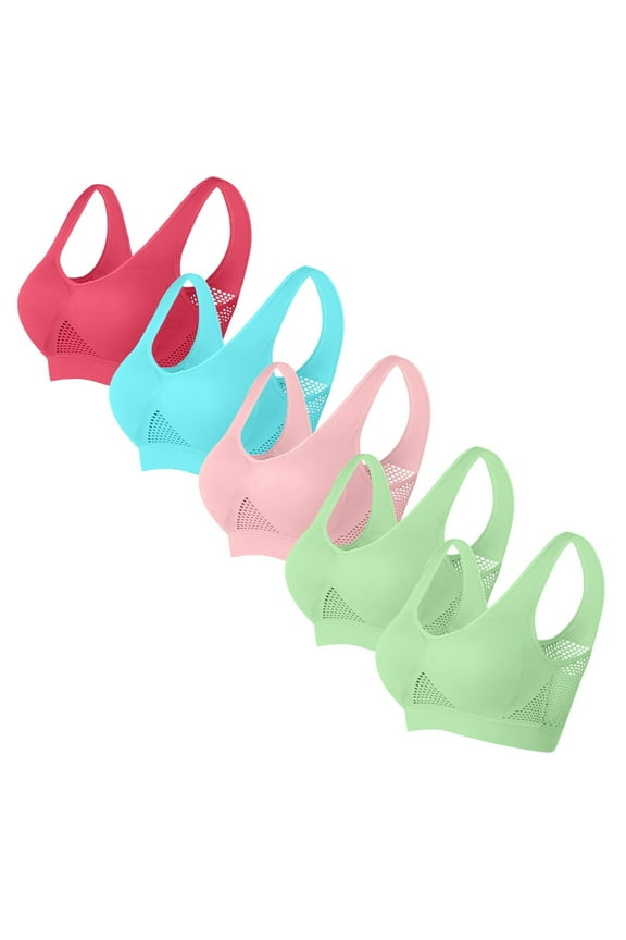 Bras for Women Plus Size S-5X 5 Pack Womens Sports Bras No Underwire Breathable Push Up Stretchy Pullover Multipack High-Impact Underwear Bralettes