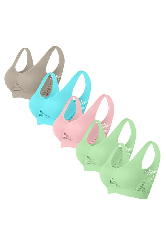 Bras for Women Plus Size S-5X 5 Pack Womens Sports Bras No Underwire Breathable Push Up Stretchy Pullover Multipack High-Impact Underwear Bralettes