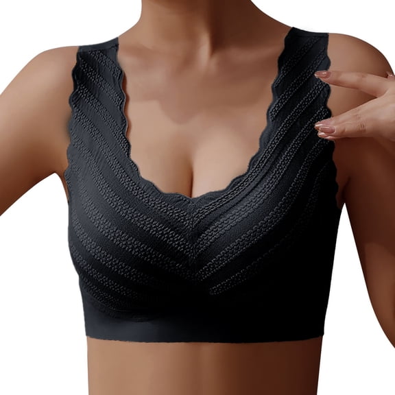 Bras for Women,Plus Size Seamless Comfort Bra with Gathered Design and Removable Padding for Full Coverage Support,Sports Bras for Women,Black,M