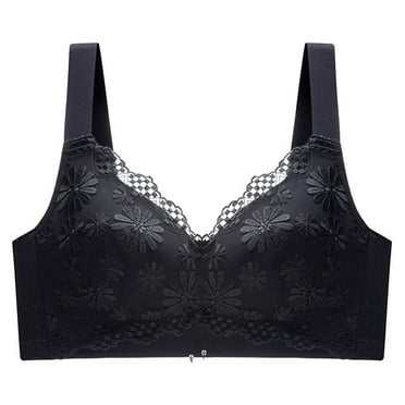 Bras for Women Plus Size Wireless Push Up Lace Embroidered Full Coverage Seamless Comfortable Breathable Underwear Bra,Black,36 B