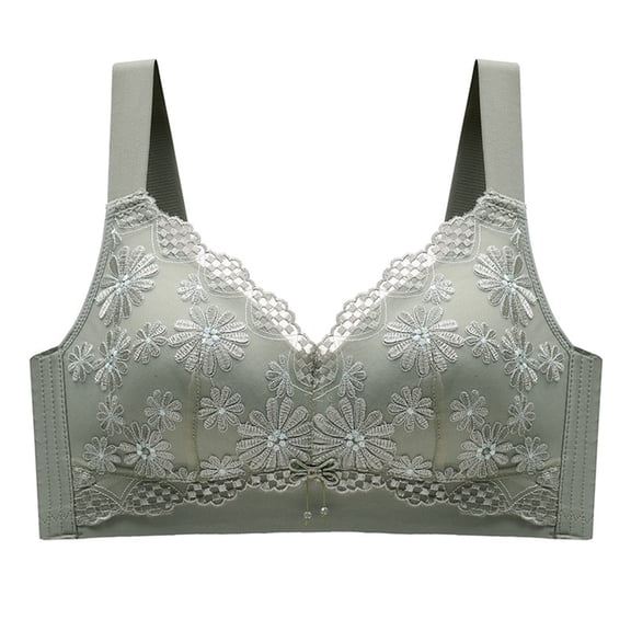 Bras for Women Plus Size Wireless Push Up Lace Embroidered Full Coverage Seamless Comfortable Breathable Underwear Bra,Green,36 B