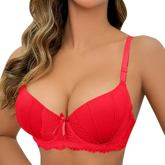 Bras for Women,Push Up Bra with Decorative Bow and Lace Details for Enhanced Shape and Comfort,Sports Bras for Women,Red,34