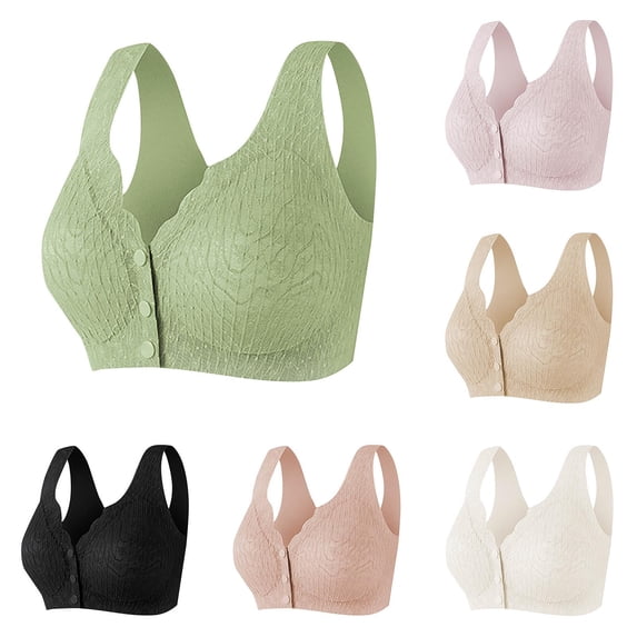 Bras for Women Push Up Plus Size Lace Fashion Thin Style Ventilate Front Buckle Bra Without Steel Rim Green L-4XL