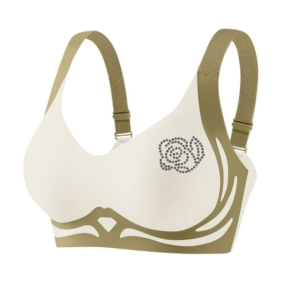 Bras for Women Push Up Plus Size Print Blocking Lifting Gathering Folding Sagging Bra Lingerie Daily Bra Brown M-4XL