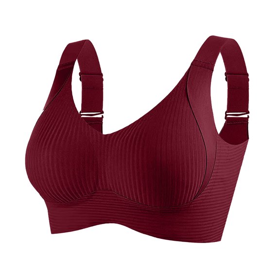 Bras for Women Push Up Seamless Non Wired Support Full Coverage Ladies V Neck Wireless Bra Comfort Adjustable Padded Bralettes Wine XL