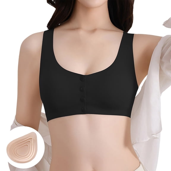 Bras for Women,Seamless Front Closure Post Bra Soft Breathable Comfort Prosthetic Support,Sports Bras for Women,Black,M