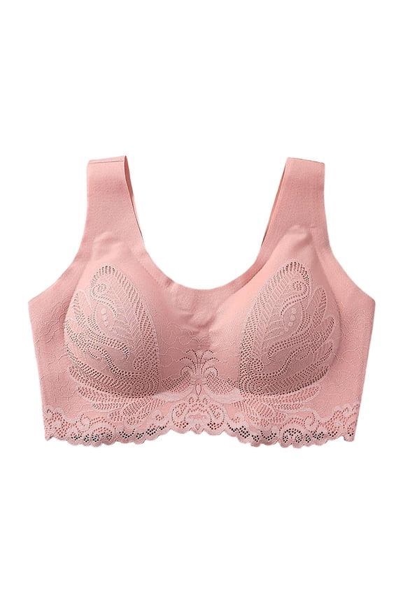 Bras for Women,Seamless Latex Sleep Bra Comfortable Supportive Underwear for Nightwear and,Sports Bras for Women,Pink,2XL