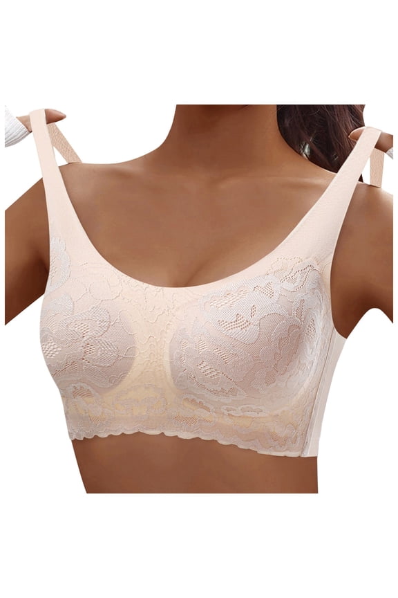 Bras for Women,Seamless Latex Underwear Fixed Cup Lace Trimmed Bra for Full Bust Support and Comfortable Shaping,Sports Bras for Women,Khaki,3XL