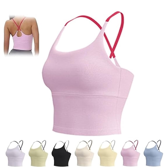 Bras for Women,Seamless Soft High Yoga Bra With Fixed Cups Non Padded Workout Tank Top Fitness Sports Vest For Women,Sports Bras for Women,Pink,S