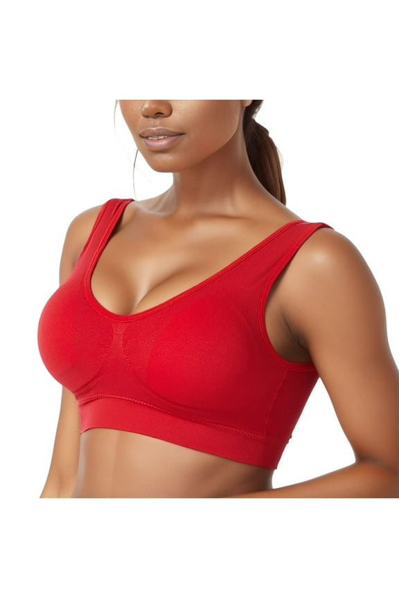 Bras for Women,Seamless Solid Color Medium Sports Bra with Removable Pads for Yoga and Fitness,Sports Bras for Women,Red,2XL