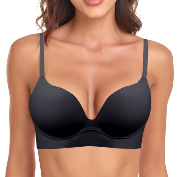 Bras for Women,Seamless T-Shirt Bra Push Up Padded Soft Cup Comfort Bralette Wireless Support Everyday Wear,Sports Bras for Women,Black,L