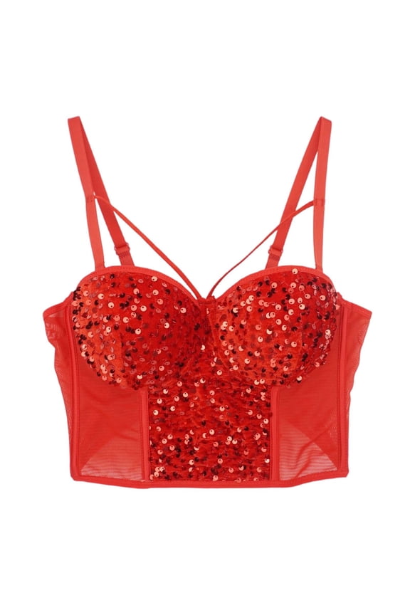 Bras for Women,Sequin Beaded Corset Slim Tank Top for Club Party Evening Glamour and Fashion,Sports Bras for Women,Red,36