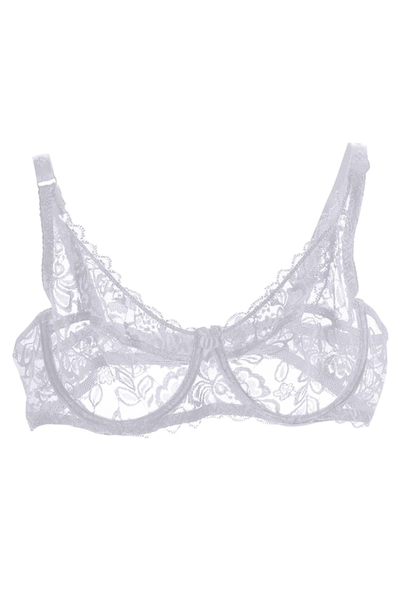 Bras for Women Sexy Lace, Cute Floral Embroidered Sheer Unpadded Unlined See Through Bras, No Underwire Everyday Plus Size White 40