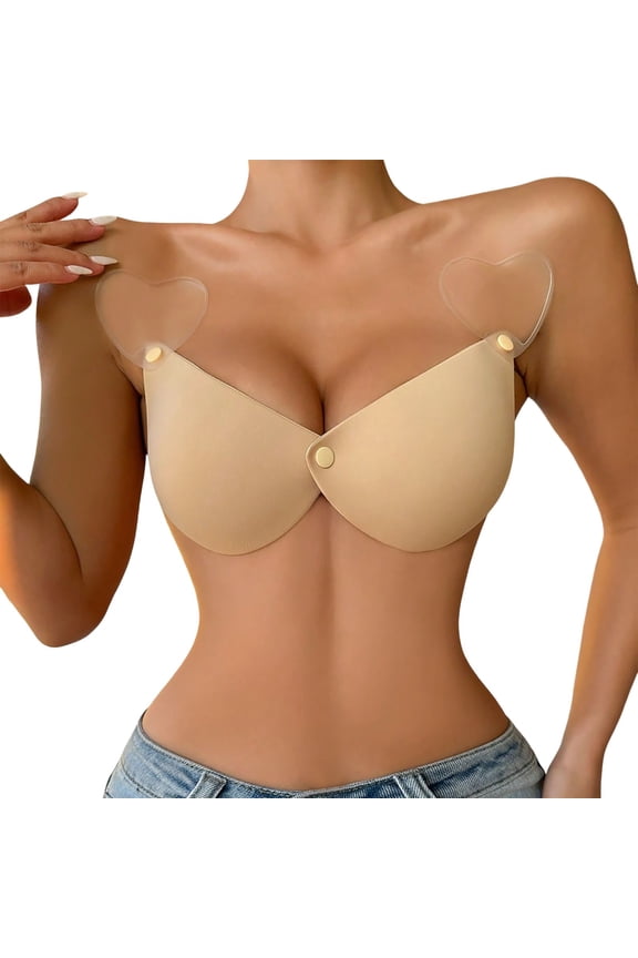 Bras for Women,Silicone Push Up Bra with Transparent Straps and Front Closure for Seamless Support and Lift,Sports Bras for Women,Beige,L